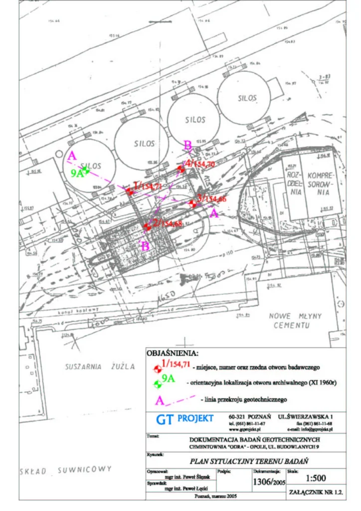 Dokumentacja badań geotechnicznych – budowa zespołu silosów na terenie Cementowni „Odra”, zdjęcie 1 z 2