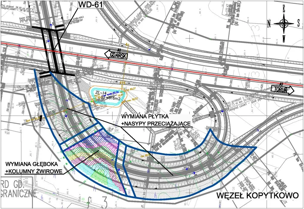 Wzmocnienie podłoża pod nasyp autostrady i nasypy węzła Kopytkowo, km 58+080, zdjęcie 1 z 3